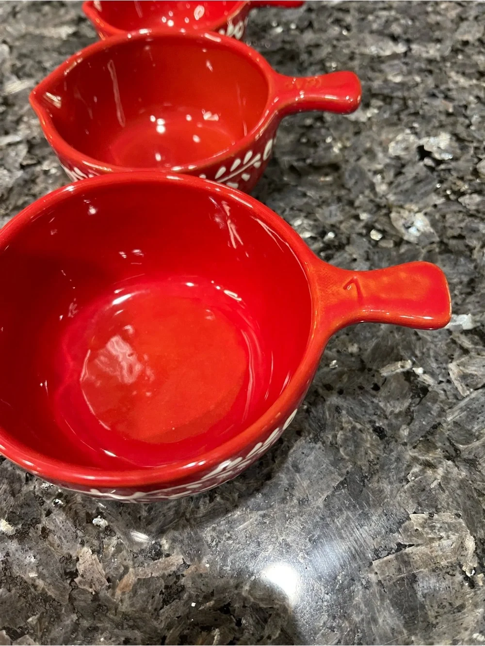 Crate&Barrel Red and White Terracotta Nesting Measuring Cups Portugal Set of 4